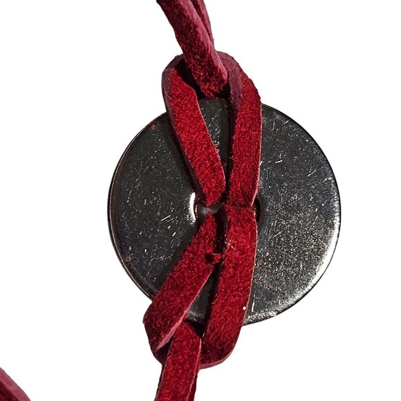 Boho Chic Red Geometric Pattern Pendant Adjustable Bracelet Suede Cord Jewelry - Picture 3 of 5